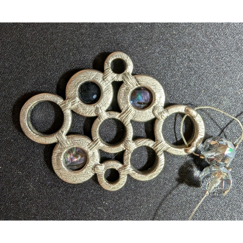 Abalone Shell Pendant Necklace Statement Rhinesto… - image 4